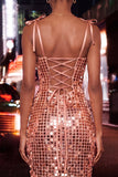 Bodycon Sheer Corset Coffee Sequins Short Cocktail Dress