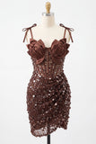 Bodycon Sheer Corset Coffee Sequins Short Cocktail Dress
