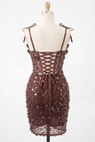 Bodycon Sheer Corset Coffee Sequins Short Cocktail Dress