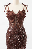 Bodycon Sheer Corset Coffee Sequins Short Cocktail Dress
