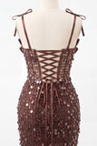 Bodycon Sheer Corset Coffee Sequins Short Cocktail Dress