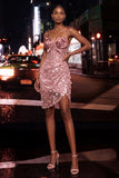 Bodycon Sheer Corset Coffee Sequins Short Cocktail Dress