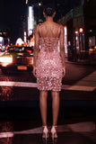 Bodycon Sheer Corset Coffee Sequins Short Cocktail Dress