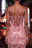 Bodycon Sheer Corset Coffee Sequins Short Cocktail Dress