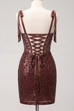Sparkly Champagne Sheer Corset Bodycon Sequins Cocktail Dress with Slit