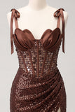Sparkly Champagne Sheer Corset Bodycon Sequins Cocktail Dress with Slit