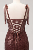 Sparkly Champagne Sheer Corset Bodycon Sequins Cocktail Dress with Slit