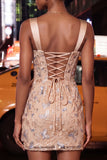 Blush Bodycon Corset Ruched Lace Up Back Graduation Dress with Sash