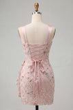 Blush Bodycon Corset Ruched Lace Up Back Graduation Dress with Sash