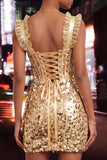 Mint Green Corset Bodycon Ruffle Sequins Mini Party Dress