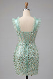 Mint Green Corset Bodycon Ruffle Sequins Mini Party Dress