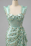 Mint Green Corset Bodycon Ruffle Sequins Mini Party Dress
