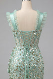 Mint Green Corset Bodycon Ruffle Sequins Mini Party Dress