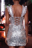 Mint Green Corset Bodycon Ruffle Sequins Mini Party Dress