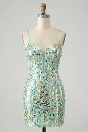 Sparkly Green Corset Bodycon Lace Up Back Short Party Dress with Sequins