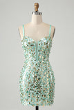 Sparkly Green Corset Bodycon Lace Up Back Short Party Dress with Sequins