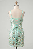 Sparkly Green Corset Bodycon Lace Up Back Short Party Dress with Sequins