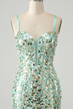 Sparkly Green Corset Bodycon Lace Up Back Short Party Dress with Sequins