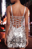 Sparkly Green Corset Bodycon Lace Up Back Short Party Dress with Sequins