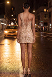 Green One Shoulder Corset Bodycon Sequins Cocktail Dress with Lace Up Back