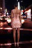Green One Shoulder Corset Bodycon Sequins Cocktail Dress with Lace Up Back