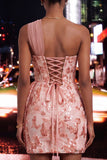 Green One Shoulder Corset Bodycon Sequins Cocktail Dress with Lace Up Back