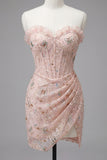 Sweetheart Corset Blush Bodycon Ruched Lace Up Back Cocktail Party Dress