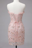 Sweetheart Corset Blush Bodycon Ruched Lace Up Back Cocktail Party Dress