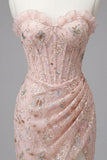 Sweetheart Corset Blush Bodycon Ruched Lace Up Back Cocktail Party Dress