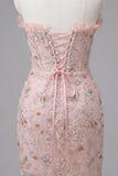 Sweetheart Corset Blush Bodycon Ruched Lace Up Back Cocktail Party Dress