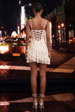 Light Blue Corset Bodycon Lace Up Back Short Graduation Dress with Ruffles