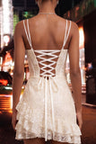 Light Blue Corset Bodycon Lace Up Back Short Graduation Dress with Ruffles