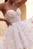 Sweetheart Sheer Corset Lilac A-Line Appliqued Party Dress with Lace Up Back