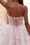 Sweetheart Sheer Corset Lilac A-Line Appliqued Party Dress with Lace Up Back