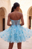 Sweetheart Sheer Corset Lilac A-Line Appliqued Party Dress with Lace Up Back