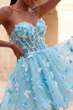 Sweetheart Sheer Corset Lilac A-Line Appliqued Party Dress with Lace Up Back