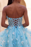 Sweetheart Sheer Corset Lilac A-Line Appliqued Party Dress with Lace Up Back