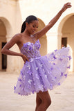 Sweetheart Sheer Corset Lilac A-Line Appliqued Party Dress with Lace Up Back