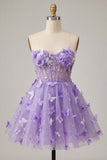 Sweetheart Sheer Corset Lilac A-Line Appliqued Party Dress with Lace Up Back