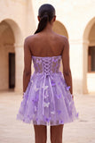 Sweetheart Sheer Corset Lilac A-Line Appliqued Party Dress with Lace Up Back