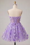 Sweetheart Sheer Corset Lilac A-Line Appliqued Party Dress with Lace Up Back