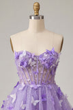 Sweetheart Sheer Corset Lilac A-Line Appliqued Party Dress with Lace Up Back