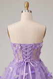 Sweetheart Sheer Corset Lilac A-Line Appliqued Party Dress with Lace Up Back