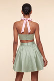 Halter Neck A-Line 2 Piece Pink and Green Satin Cocktail Dress