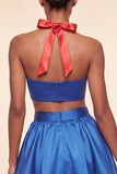 Halter Neck A-Line 2 Piece Pink and Green Satin Cocktail Dress
