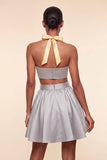 Halter Neck A-Line 2 Piece Pink and Green Satin Cocktail Dress