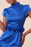 Green High Neck Bodycon Cap Sleeves Cocktail Dress with 3D Flowers