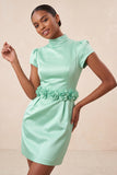 Green High Neck Bodycon Cap Sleeves Cocktail Dress with 3D Flowers