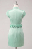 Green High Neck Bodycon Cap Sleeves Cocktail Dress with 3D Flowers