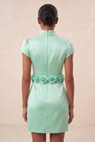 Green High Neck Bodycon Cap Sleeves Cocktail Dress with 3D Flowers